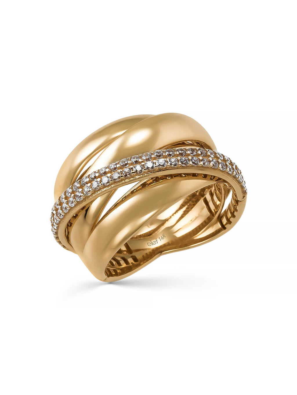 Three Row Flat Bir Stone-Set Ring in 14K Gold by Elef Jewelry