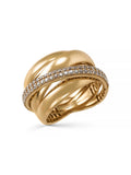 Three Row Flat Bir Stone-Set Ring in 14K Gold by Elef Jewelry