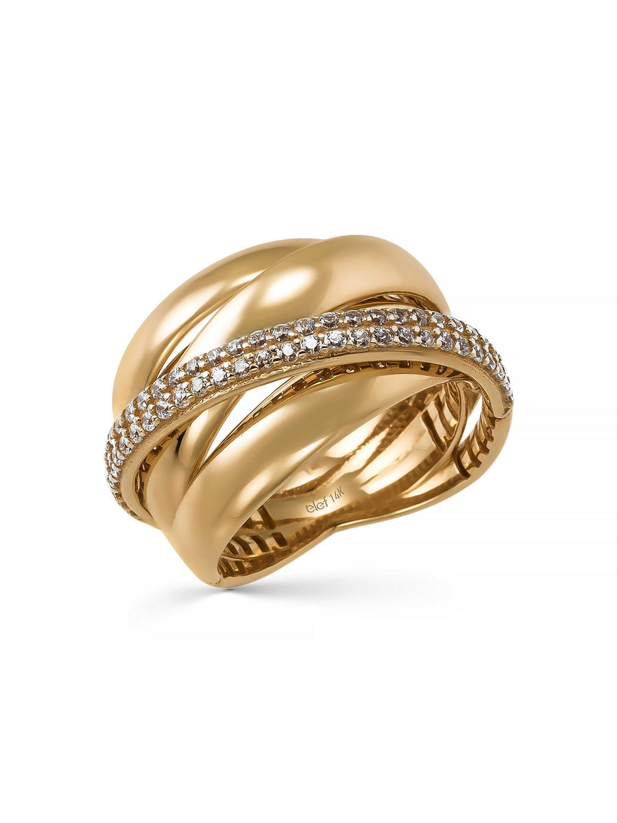 Three Row Flat Bir Stone-Set Ring in 14K Gold