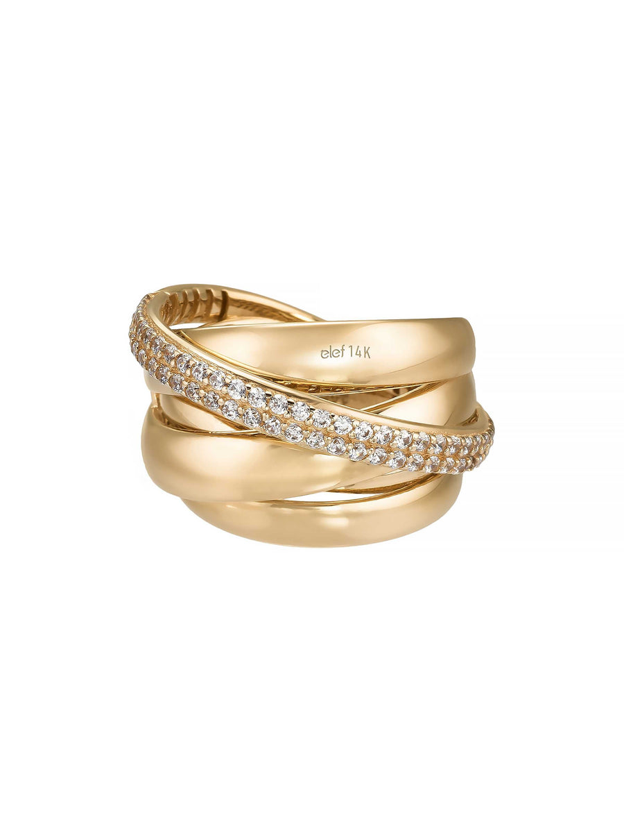 Three Row Flat Bir Stone-Set Ring in 14K Gold