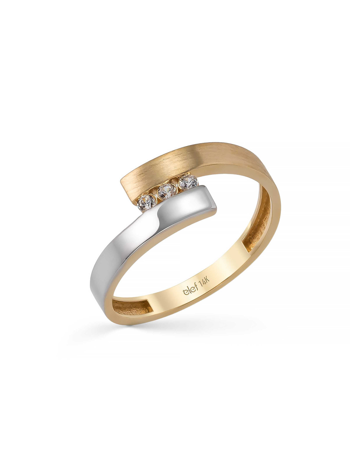 Three Stone Modern Two Color Ring in 14K Gold by Elef Jewelry