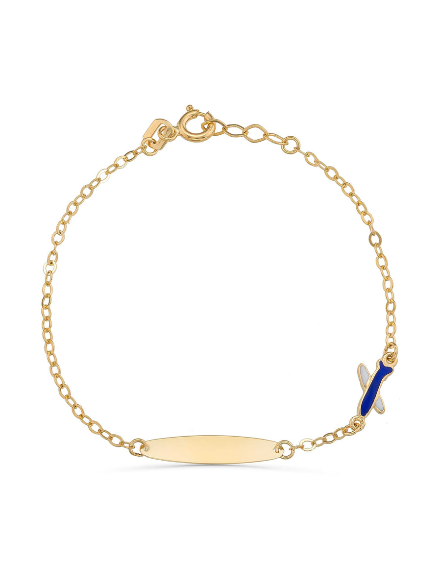 14K Gold Kite Enamel Kids Id Bracelet