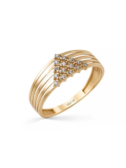 Triangle Form Stone-Set Ring in 14K Gold by Elef Jewelry
