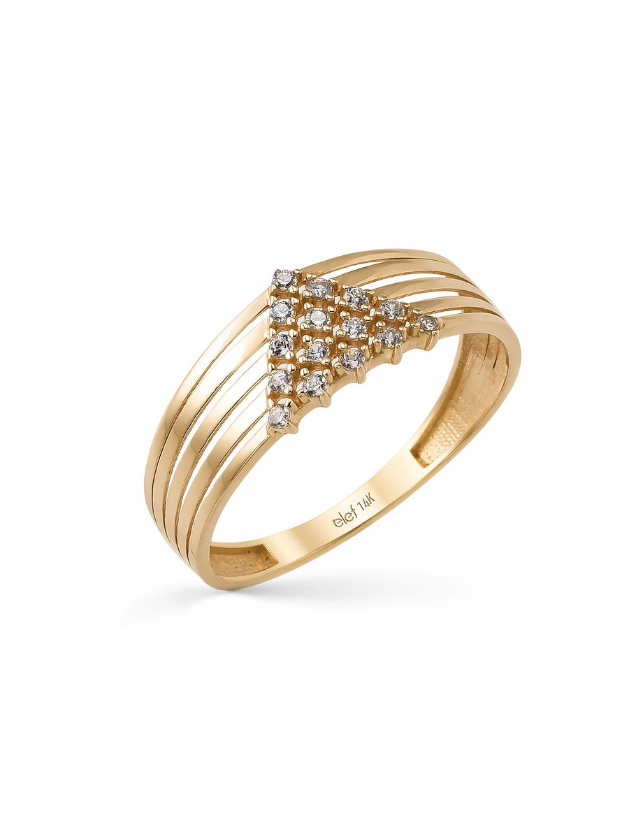 Triangle Form Stone-Set Ring in 14K Gold