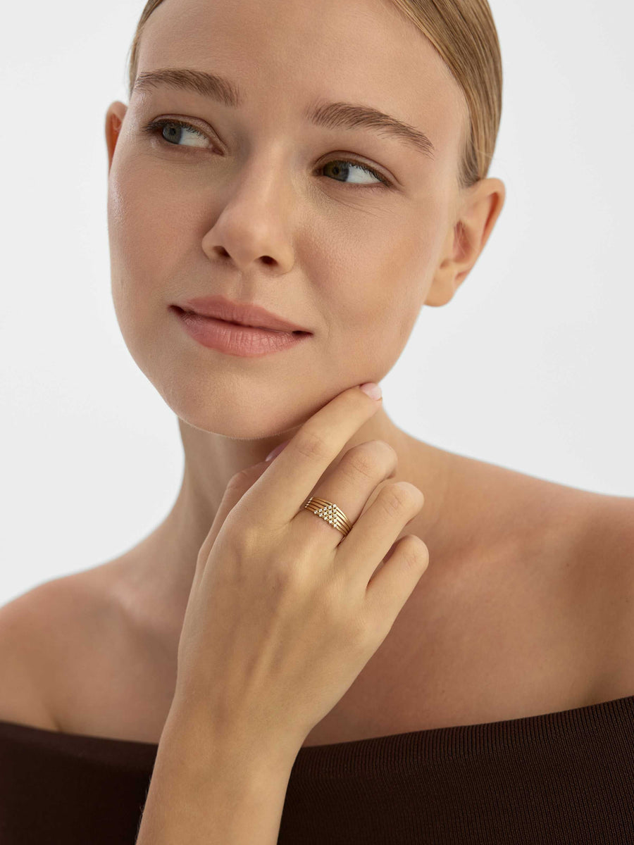 Triangle Form Stone-Set Ring in 14K Gold