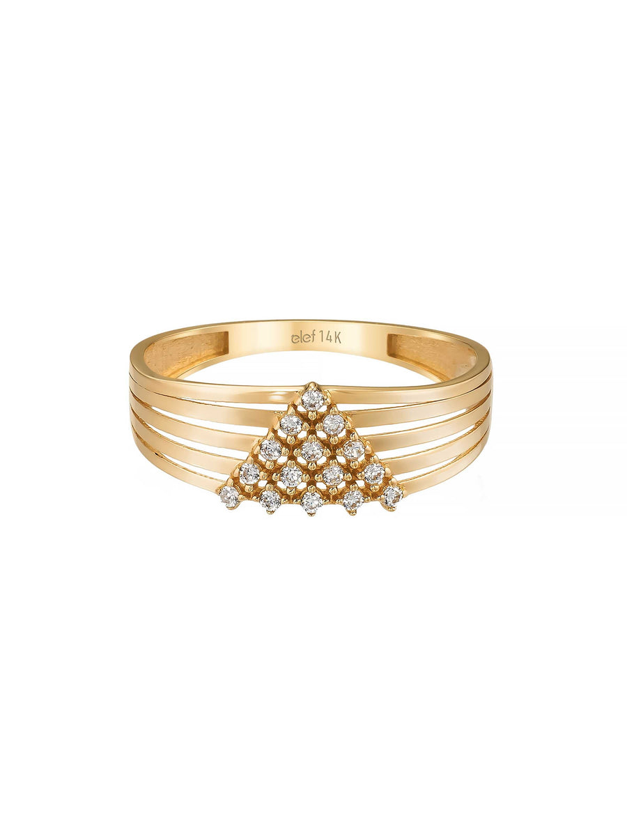 Triangle Form Stone-Set Ring in 14K Gold