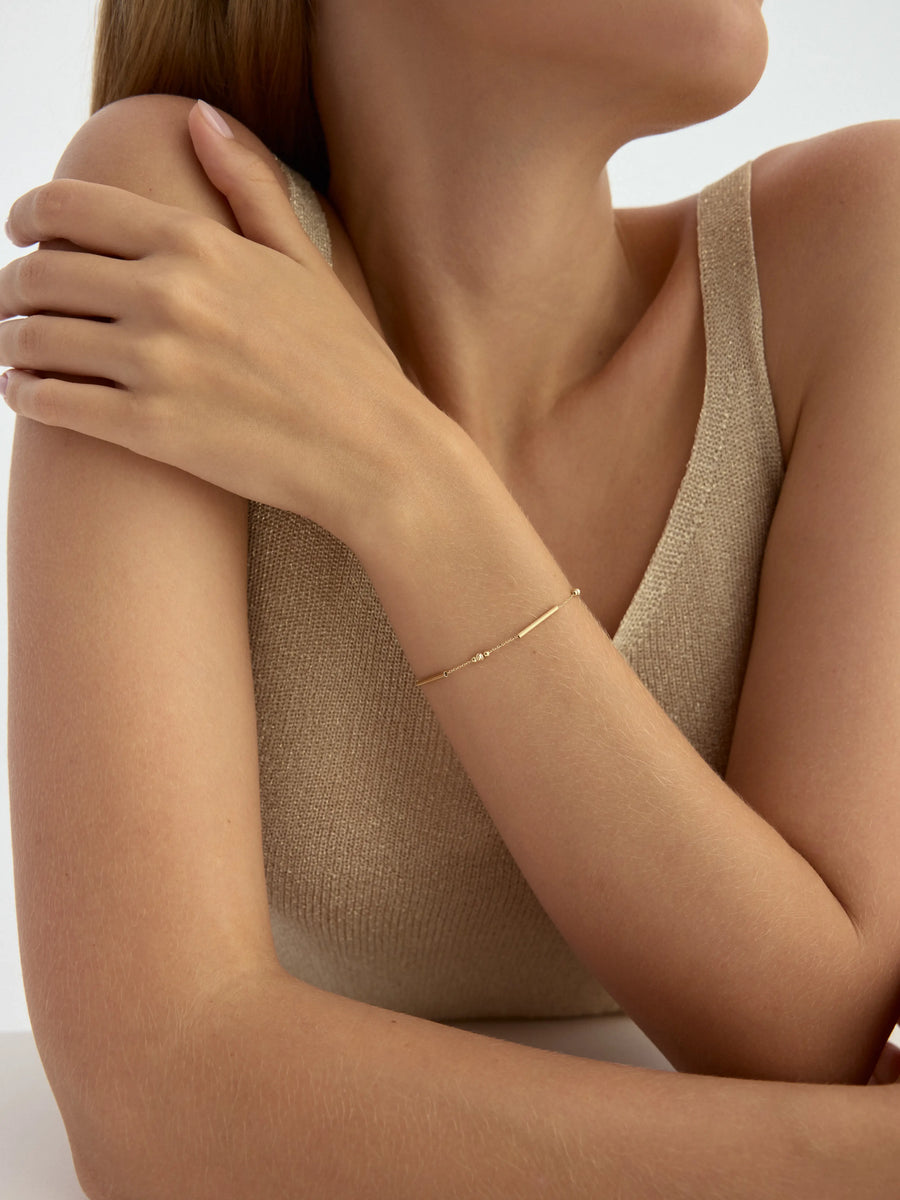 Triple Bar & Dorika Bead Bracelet in 14K Gold