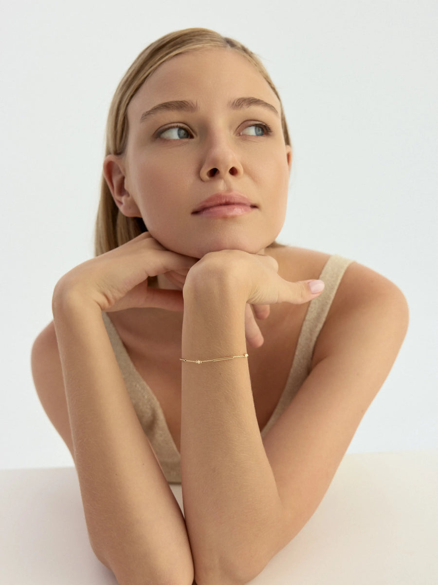 Triple Bar & Dorika Bead Bracelet in 14K Gold