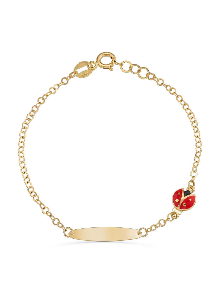14K Gold Ladybug Enamel Kids Id Bracelet