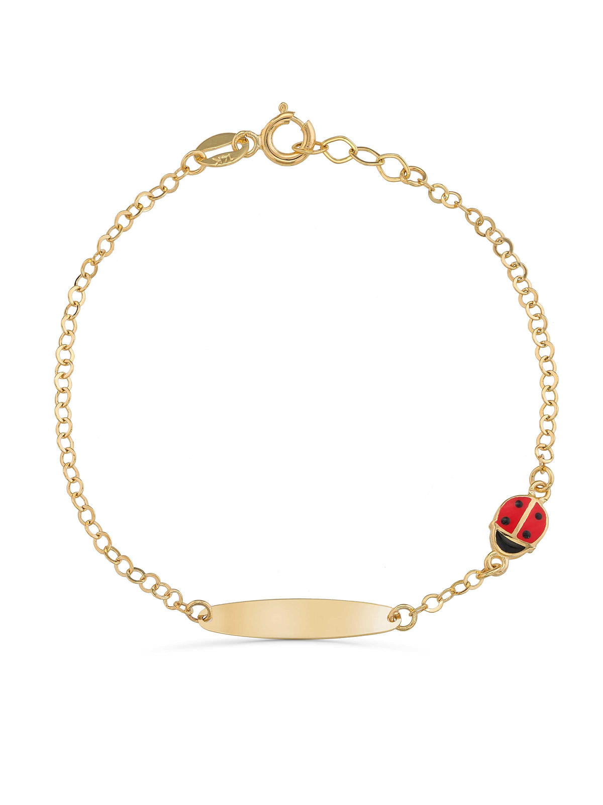14K Gold Ladybug Enamel Kids Id Bracelet by Elef Jewelry