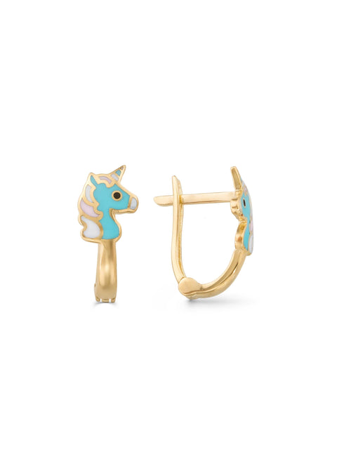 Unicorn Enamel Kids Earrings in 14K Gold by Elef Jewelry