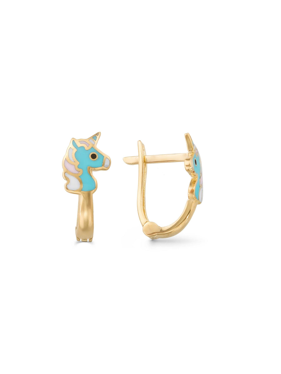 Unicorn Enamel Kids Earrings in 14K Gold