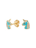 Unicorn Enamel Kids Earrings in 14K Gold by Elef Jewelry