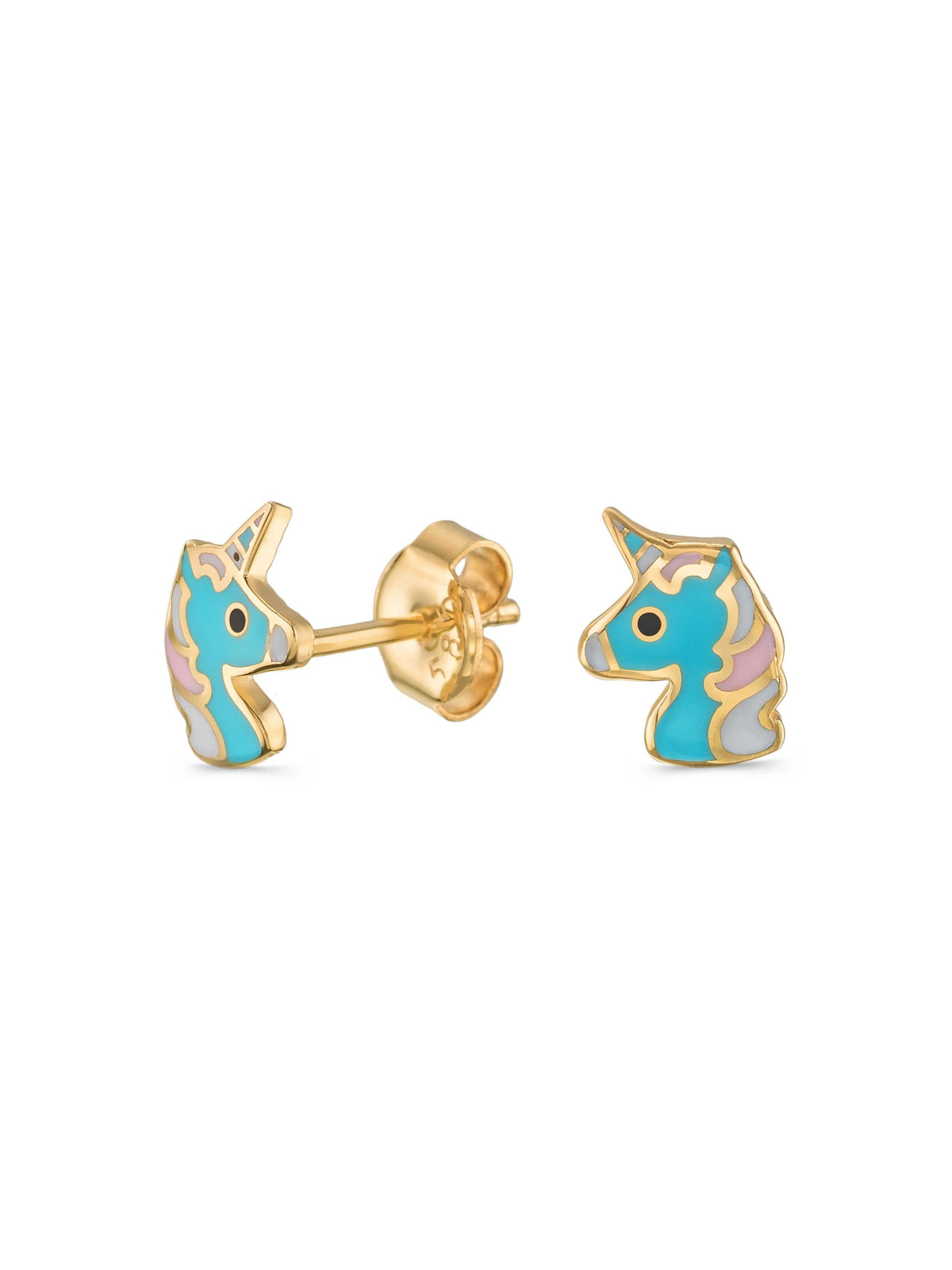 Unicorn Enamel Kids Earrings in 14K Gold by Elef Jewelry