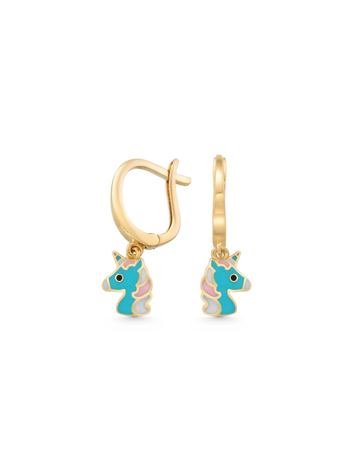 Unicorn Enamel Kids Drop Earrings in 14K Gold by Elef Jewelry