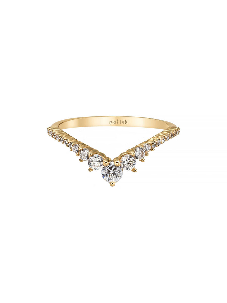 V-Shaped Sparkling Ring in 14K Gold