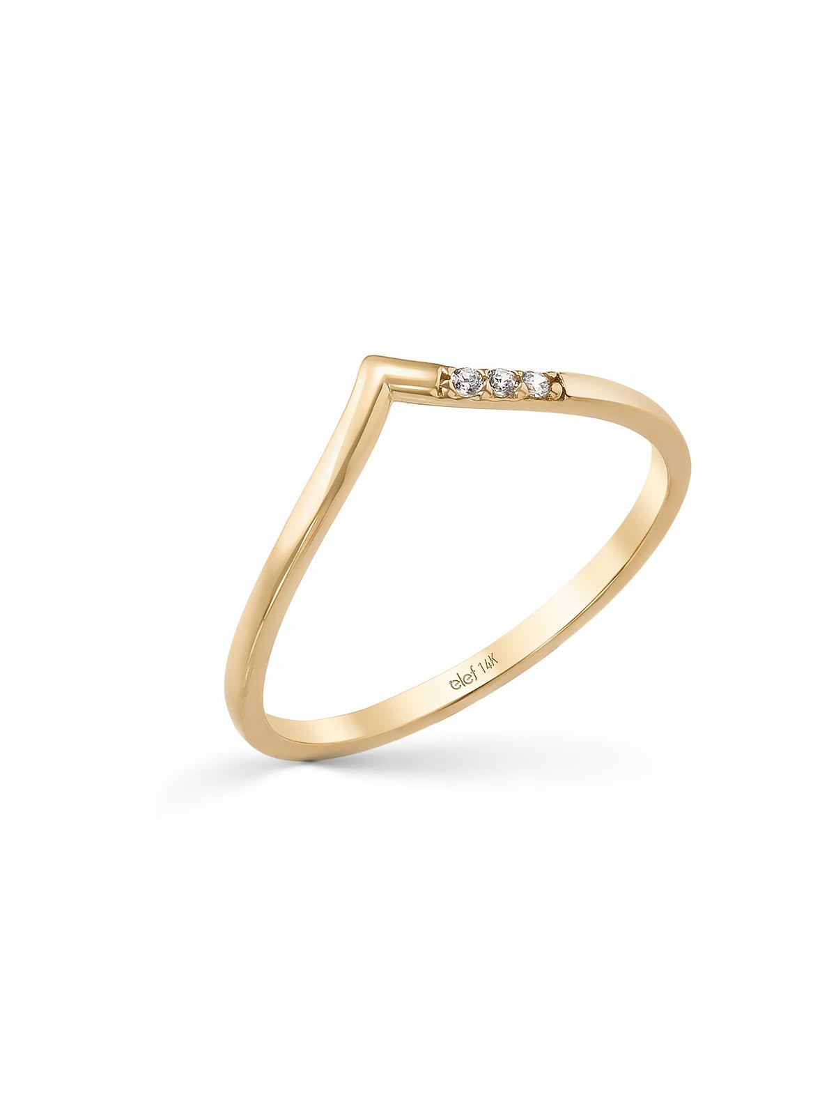 V-Shaped Minimal Stone Ring in 14K Gold by Elef Jewelry