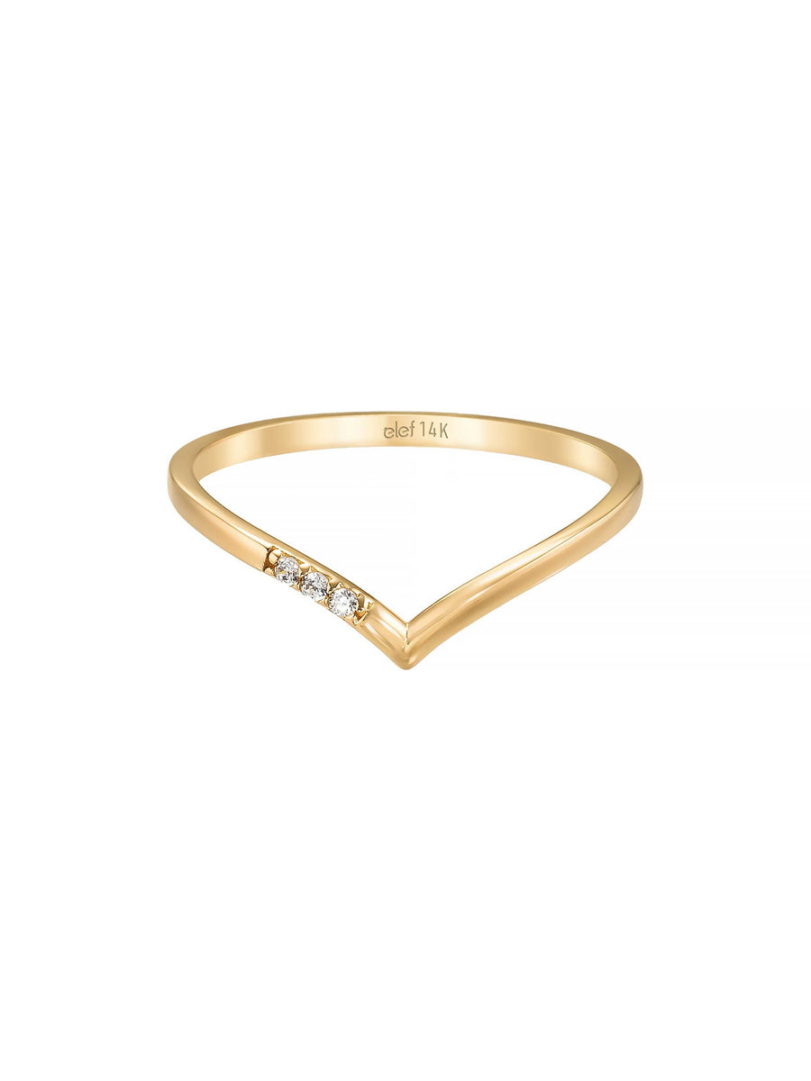 V-Shaped Minimal Stone Ring in 14K Gold