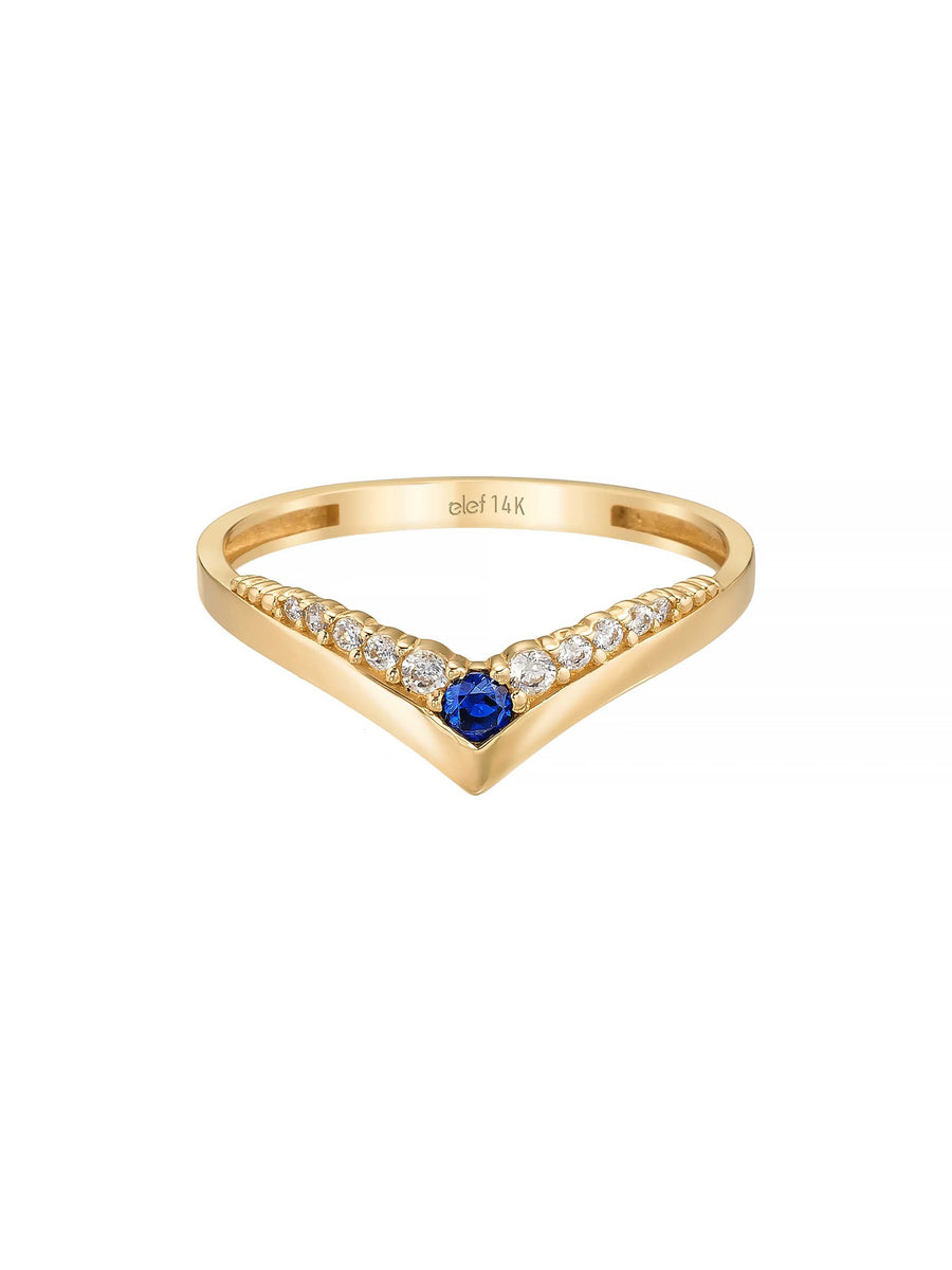 V-Shaped Sapphire-Inspired & Diamond-Inspired Ring in 14K Gold