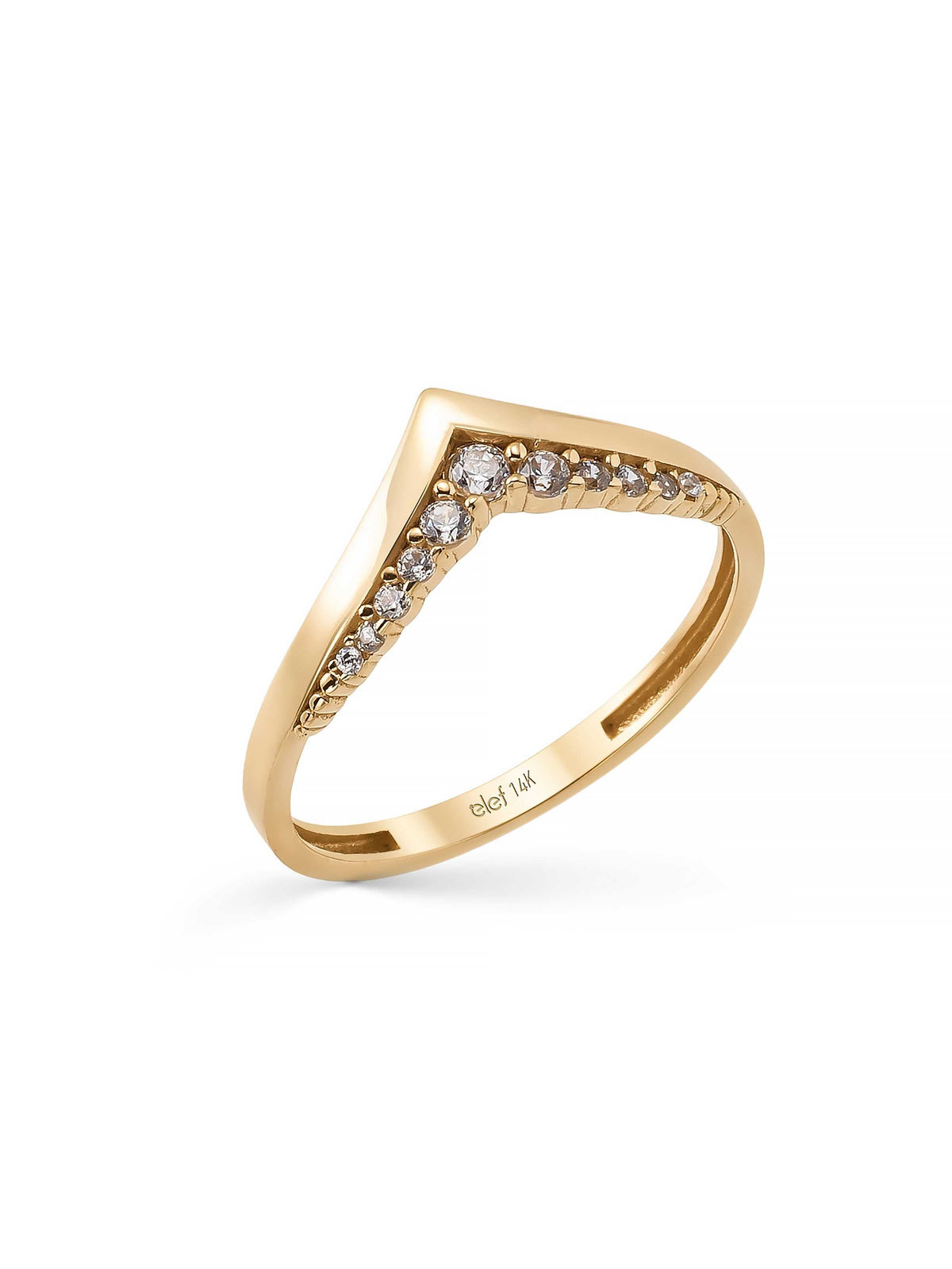 V-Shaped Stone-Set Ring in 14K Gold by Elef Jewelry