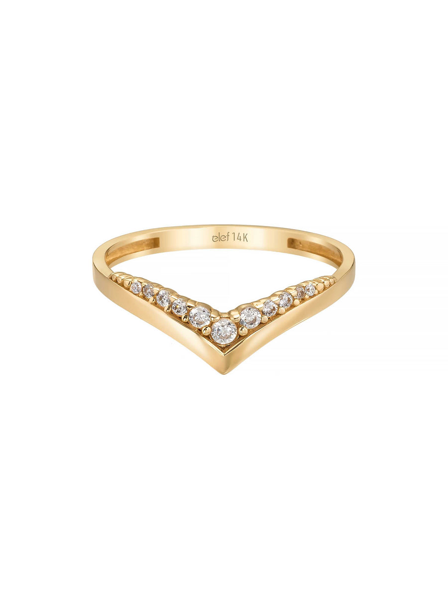 V-Shaped Stone-Set Ring in 14K Gold
