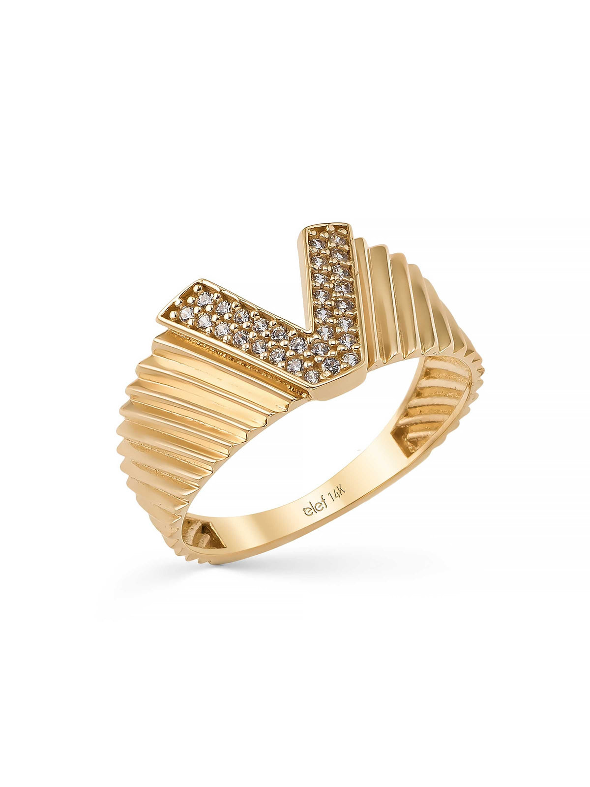 V-Shaped Stone-Set Ring in 14K Gold by Elef Jewelry