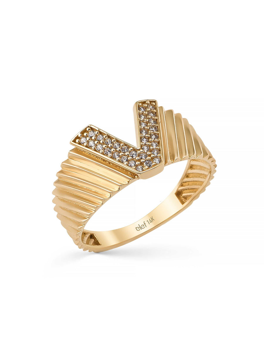 V-Shaped Stone-Set Ring in 14K Gold