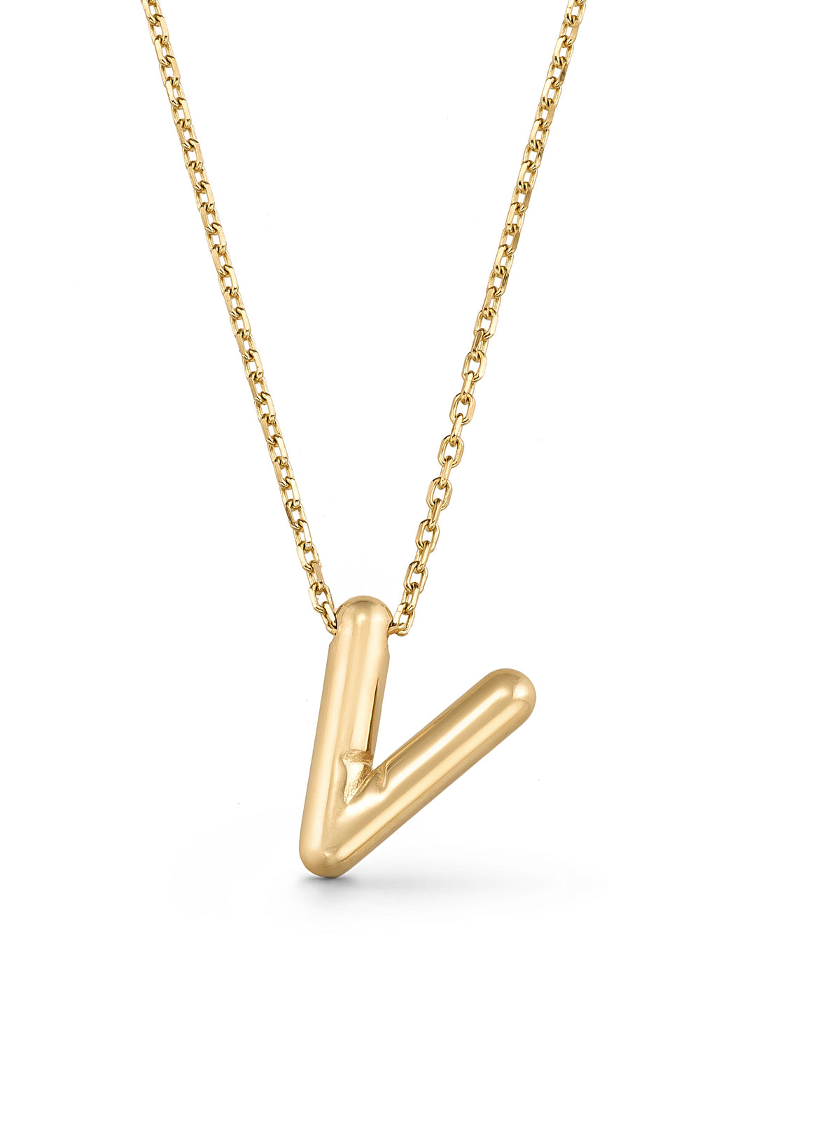 Letter V Classic Initial Necklace in 14K Gold by Elef Jewelry