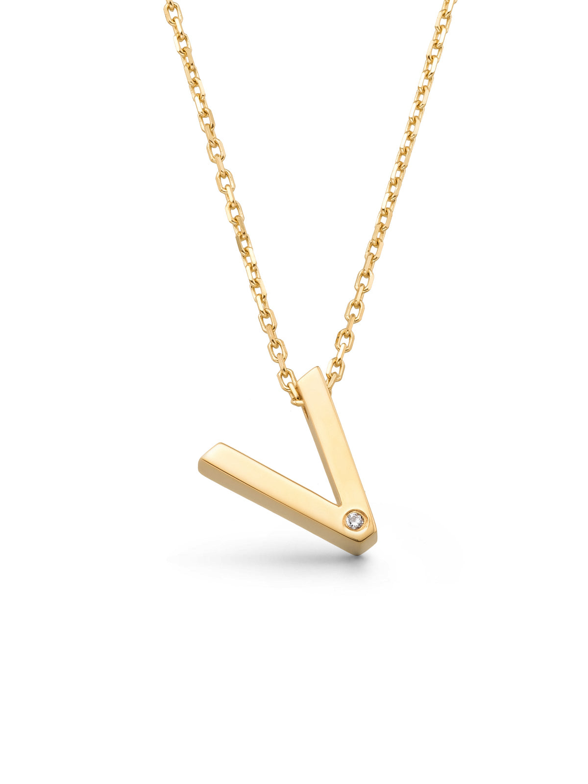 Letter V Stone Initial Necklace in 14K Gold by Elef Jewelry