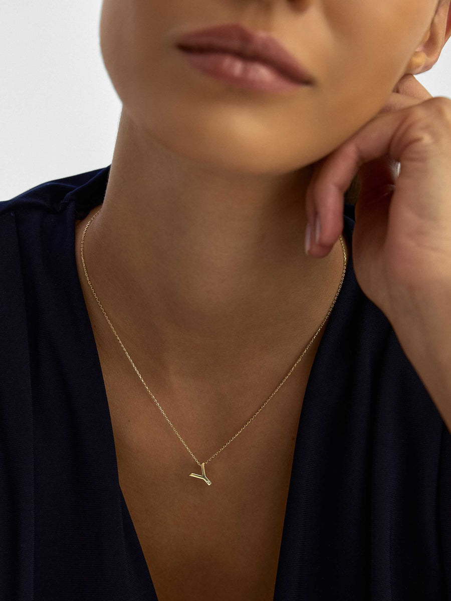 Letter Y Stone Initial Necklace in 14K Gold