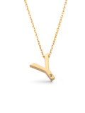 Letter Y Stone Initial Necklace in 14K Gold by Elef Jewelry