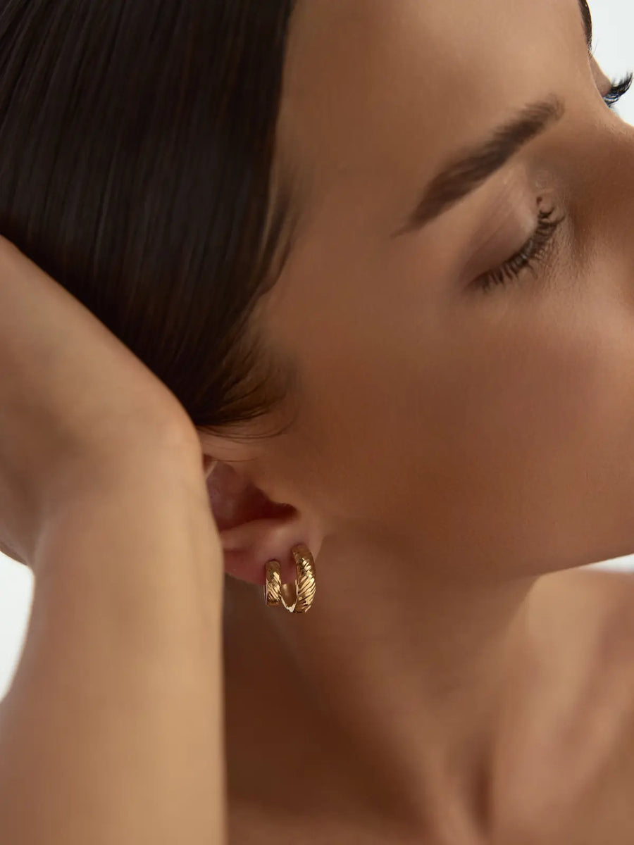 Half Domed Embroidered Hoop Earrings in 14K Gold