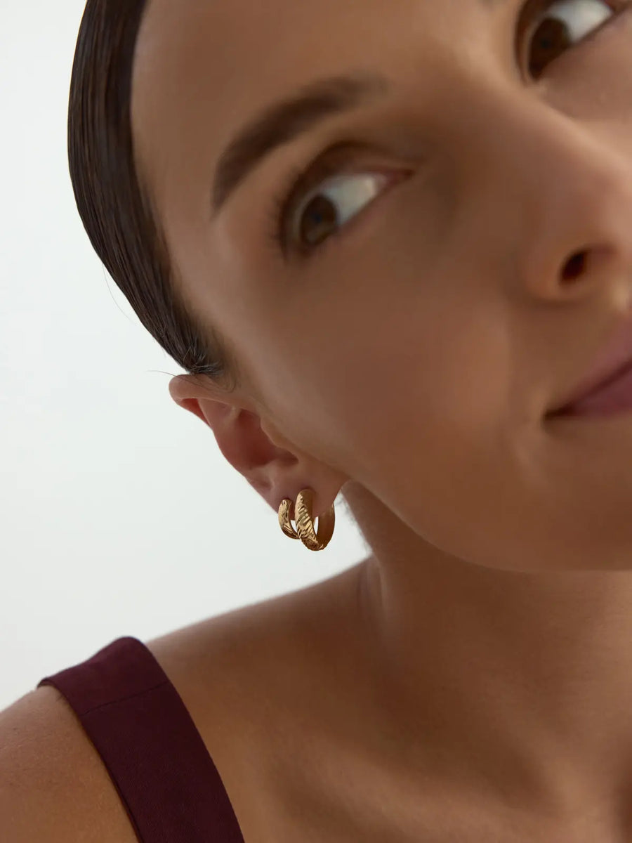 Half Domed Embroidered Hoop Earrings in 14K Gold