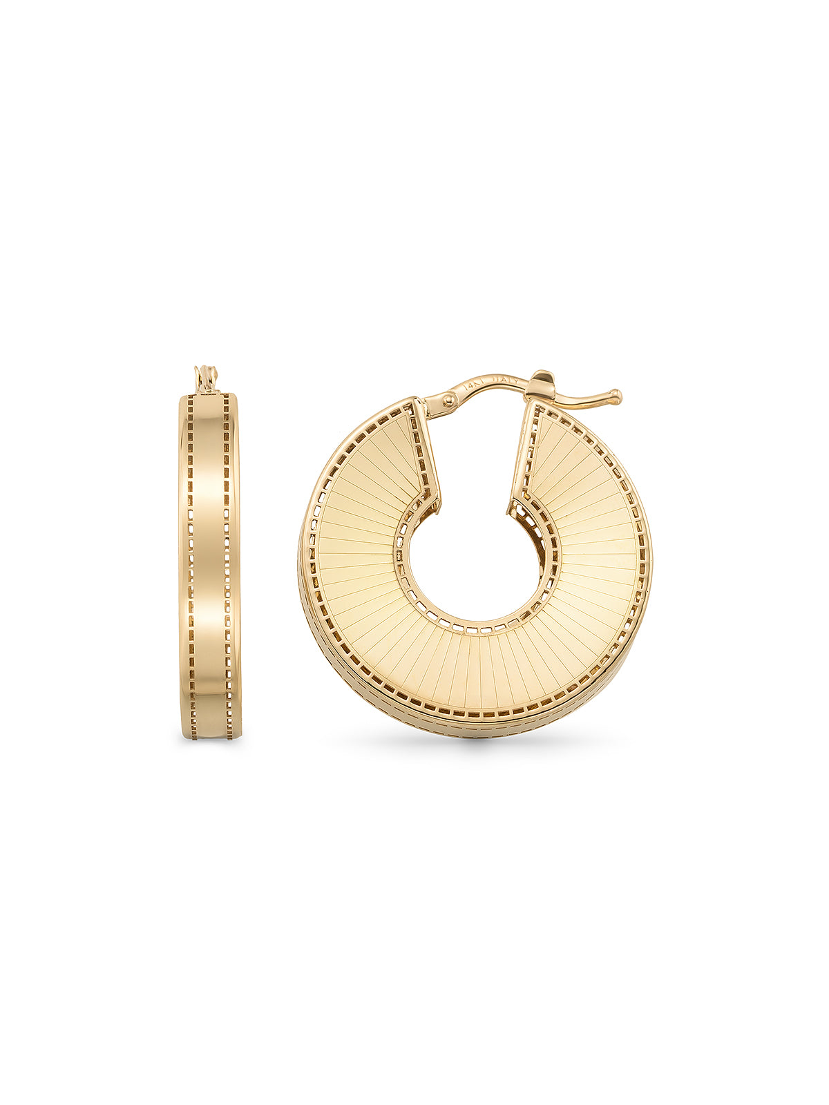Half Moon Patterned Domed Earrings in 14K Gold by Elef Jewelry