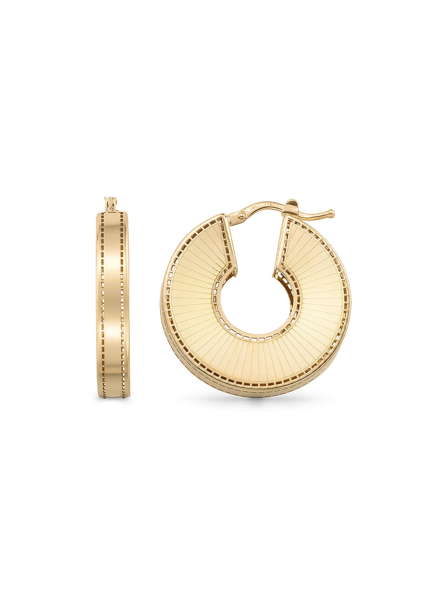 Half Moon Patterned Domed Earrings in 14K Gold