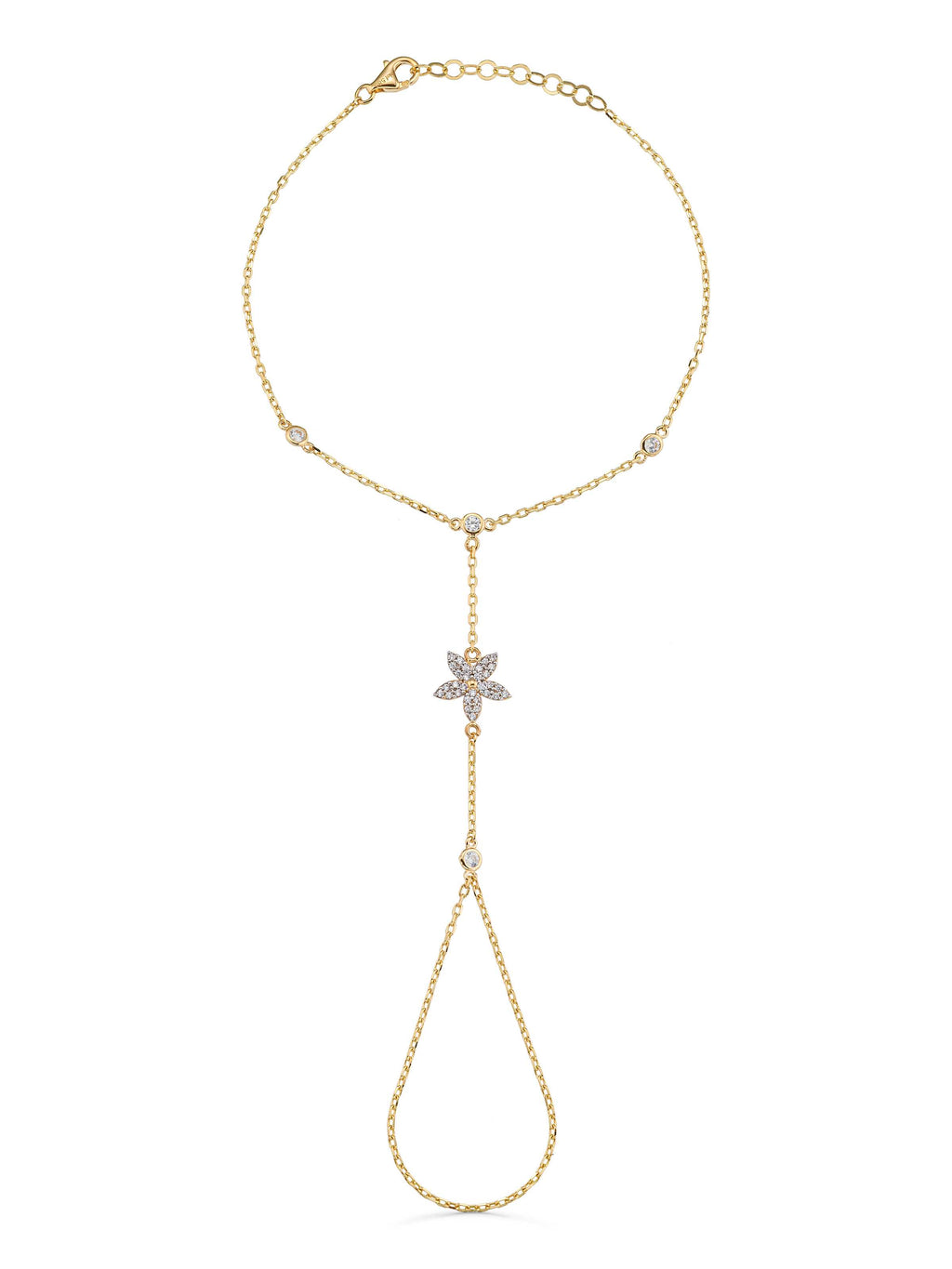 Yasemin Minimal Zircon Stone Hand Chain in 14K Gold by Elef Jewelry