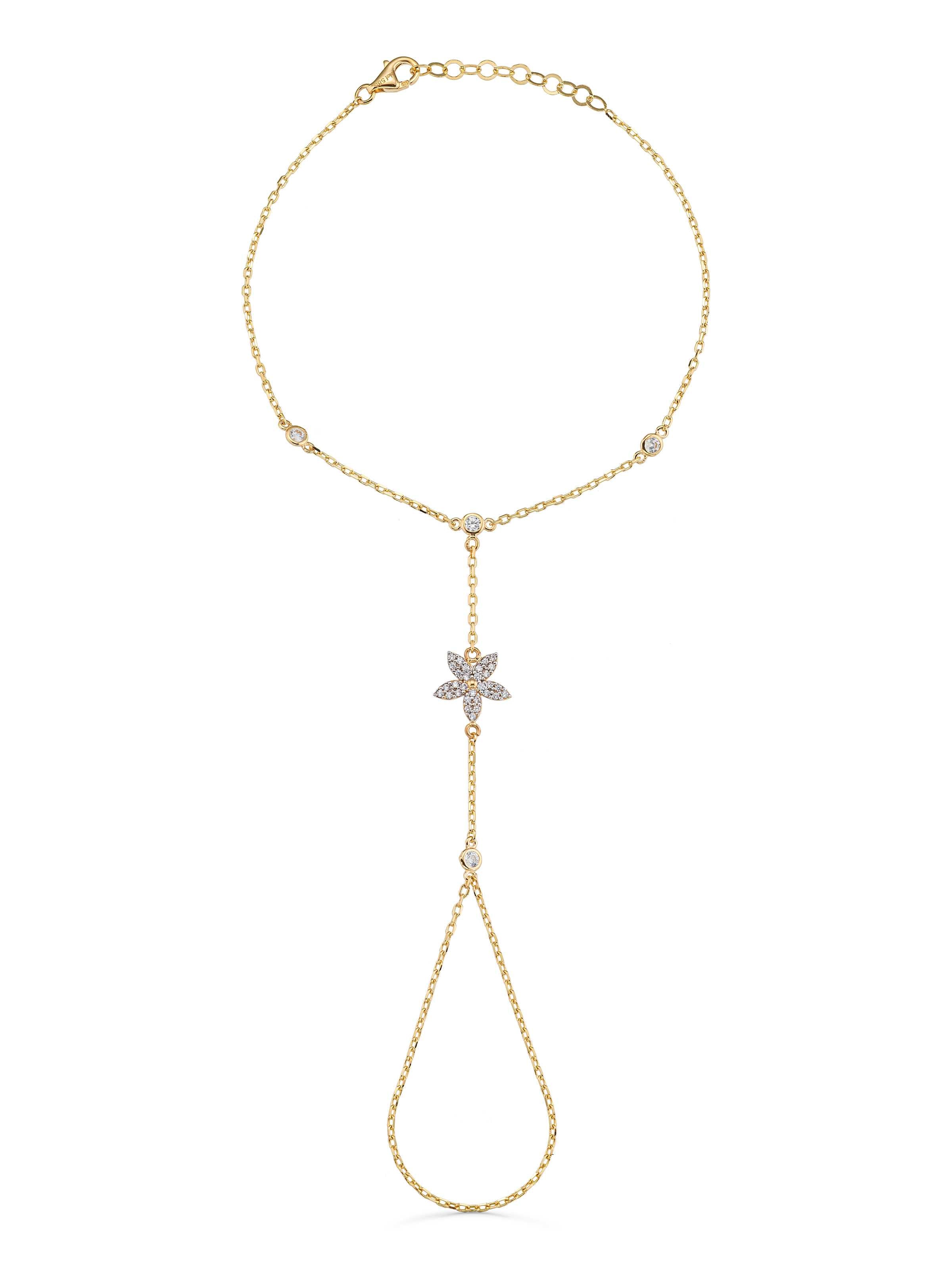 Yasemin Minimal Zircon Stone Hand Chain in 14K Gold by Elef Jewelry