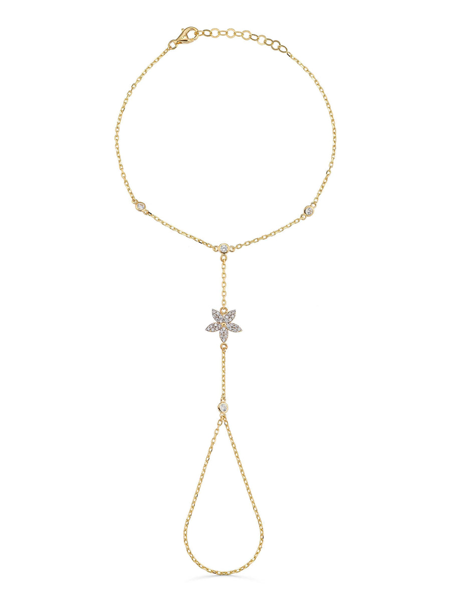 Yasemin Minimal Zircon Stone Hand Chain in 14K Gold