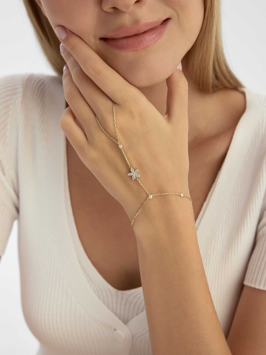 Yasemin Minimal Zircon Stone Hand Chain in 14K Gold