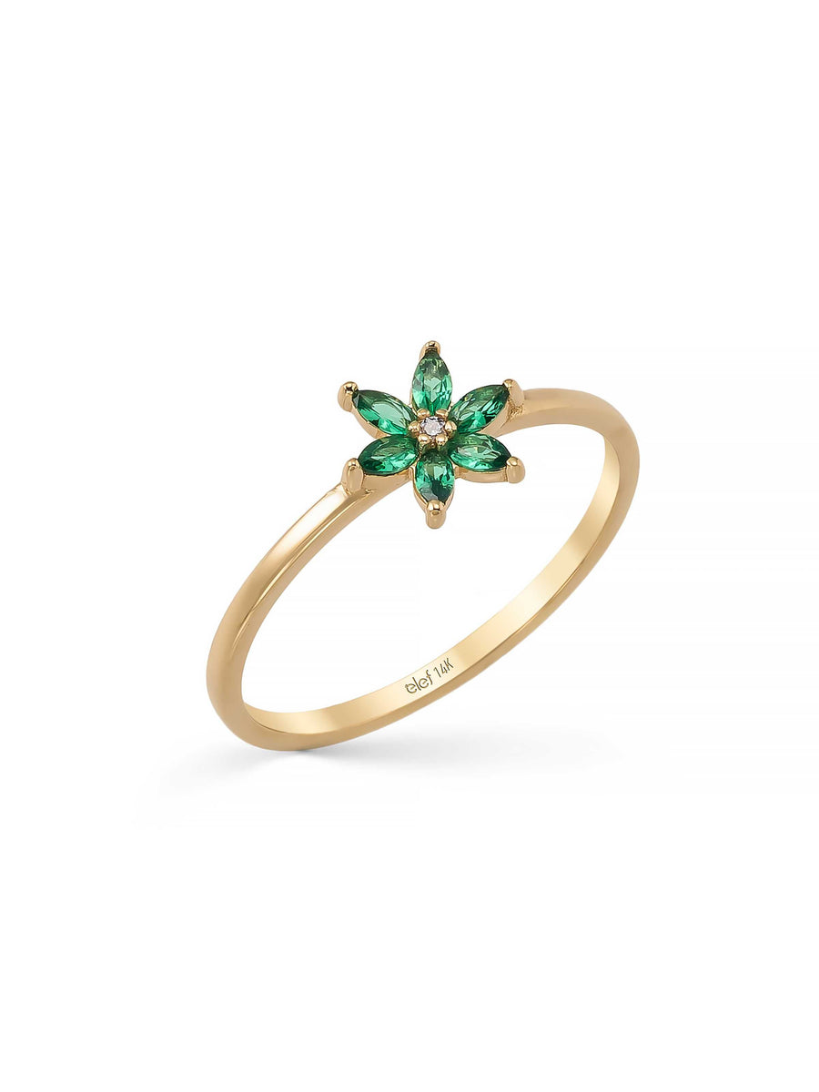 Green Flower Form Minimal Ring in 14K Gold