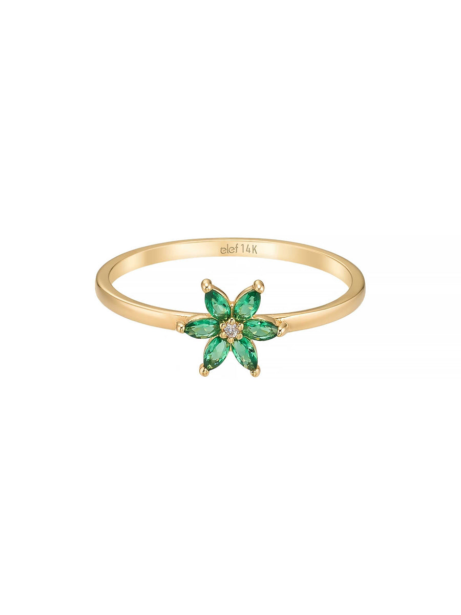 Green Flower Form Minimal Ring in 14K Gold