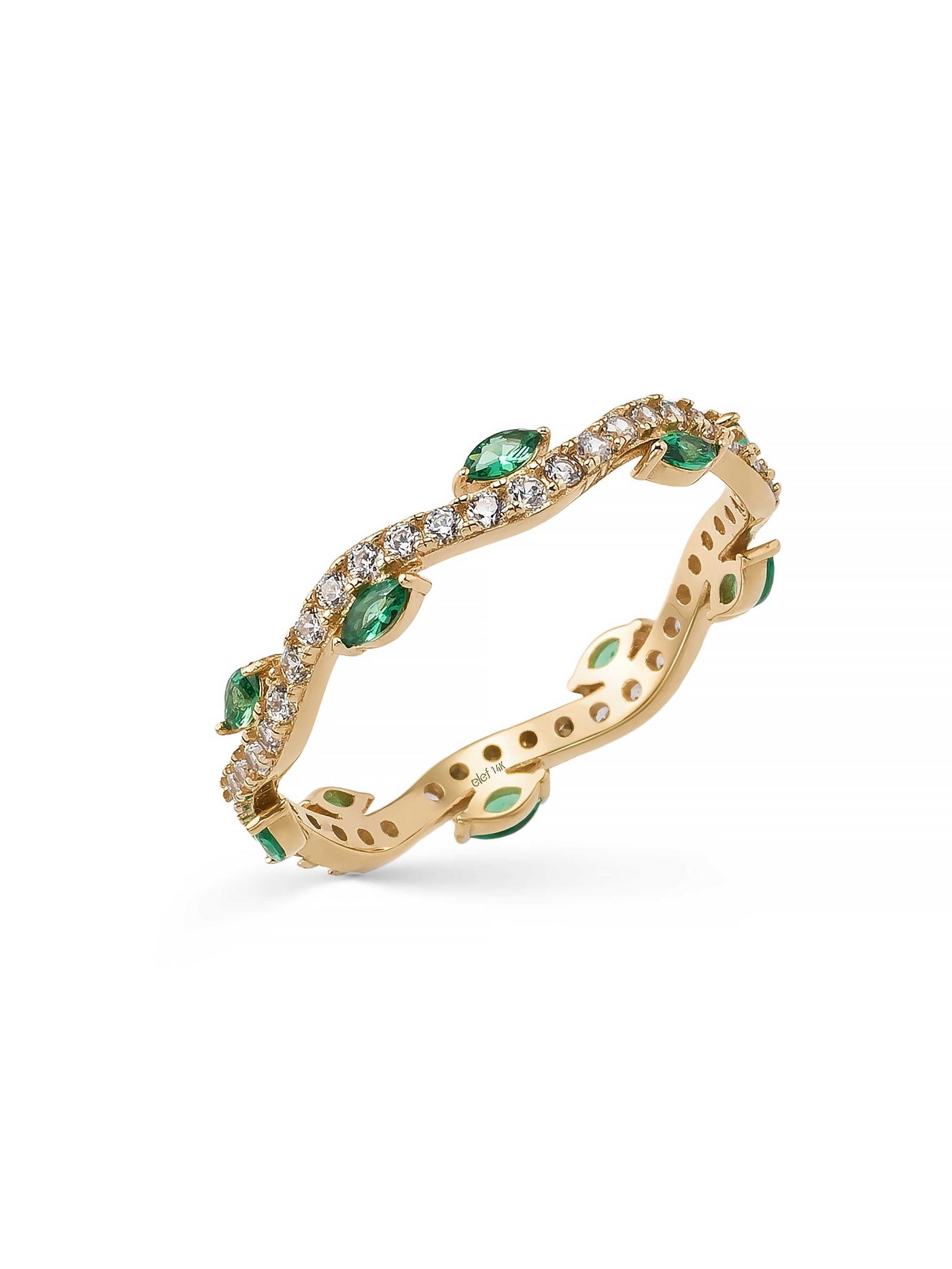 Green Marquise Cut & Wave Form Ring in 14K Gold by Elef Jewelry
