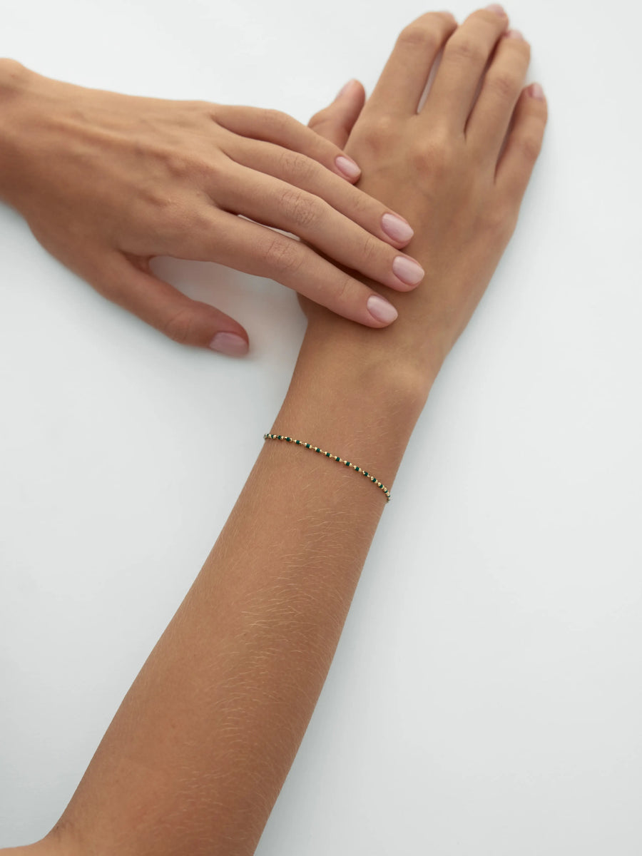 Green Enamel Row Bracelet in 14K Gold