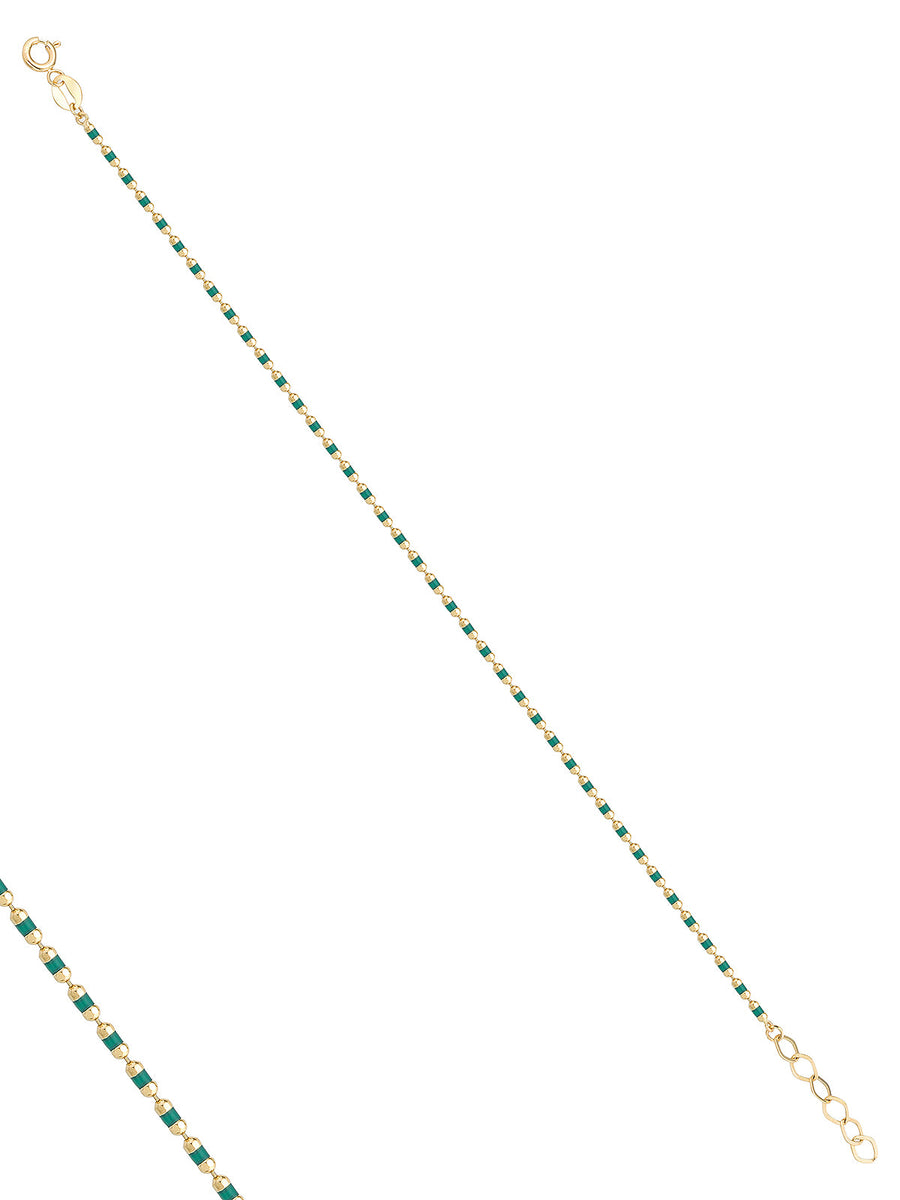 Green Enamel Row Bracelet in 14K Gold