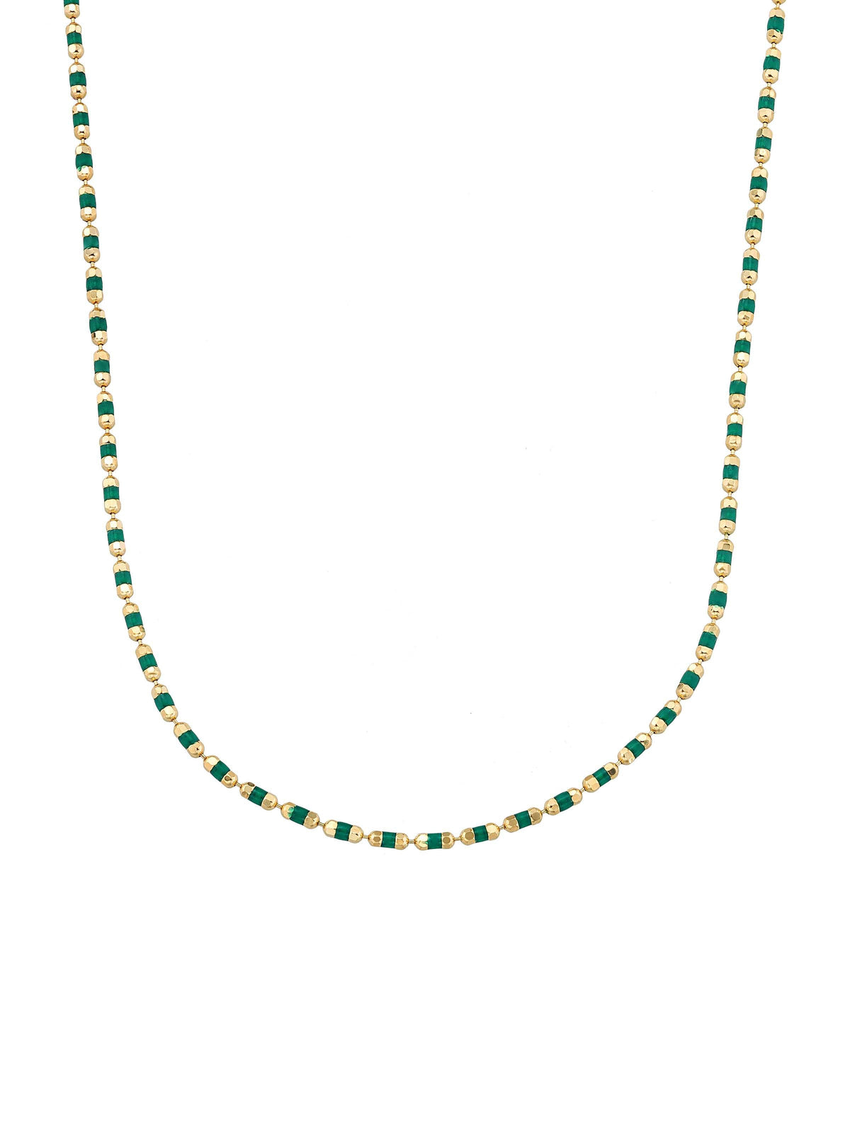 Green Cylinder Beaded Necklace in 14K Gold by Elef Jewelry