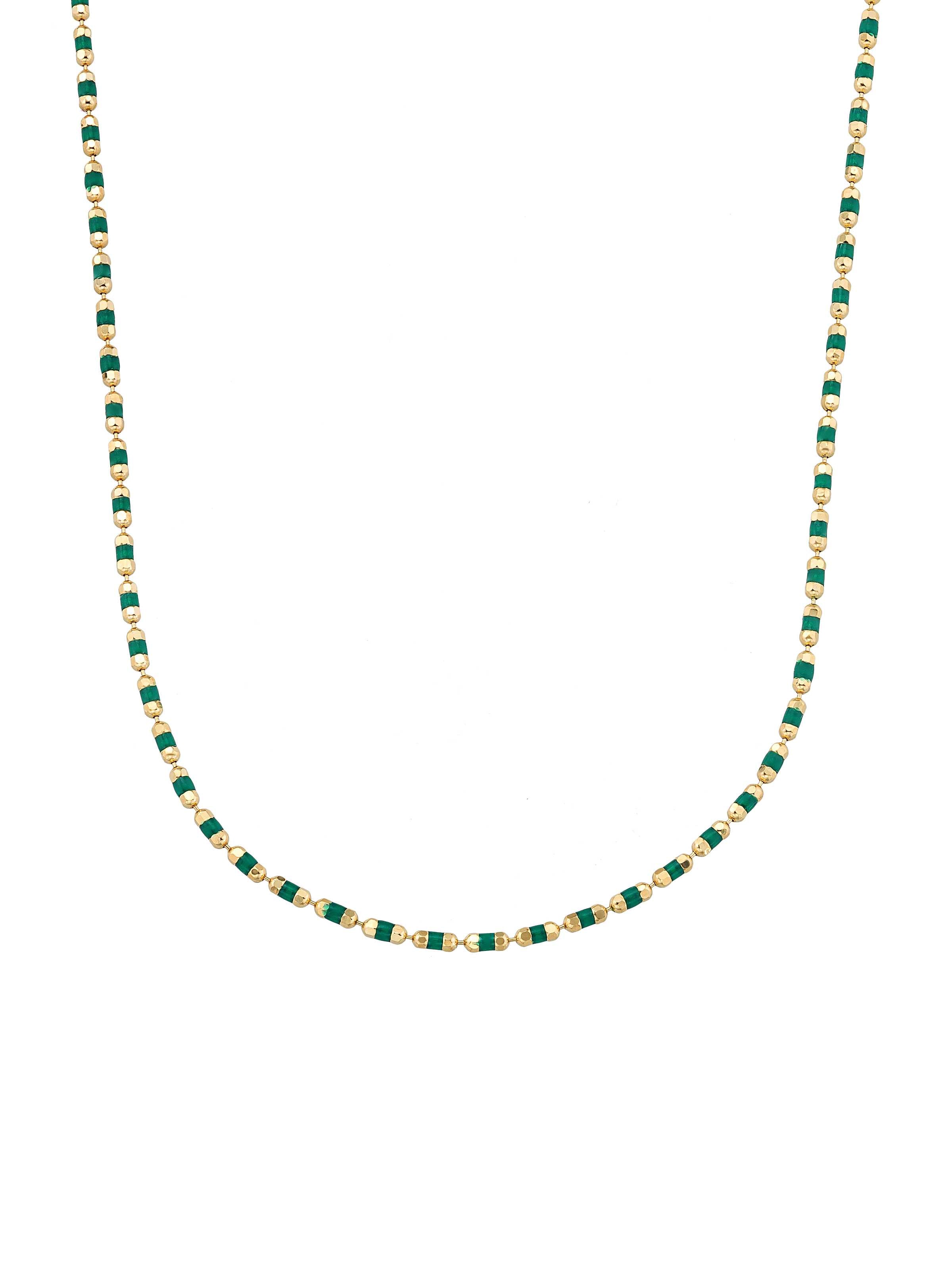 Green Cylinder Beaded Necklace in 14K Gold by Elef Jewelry