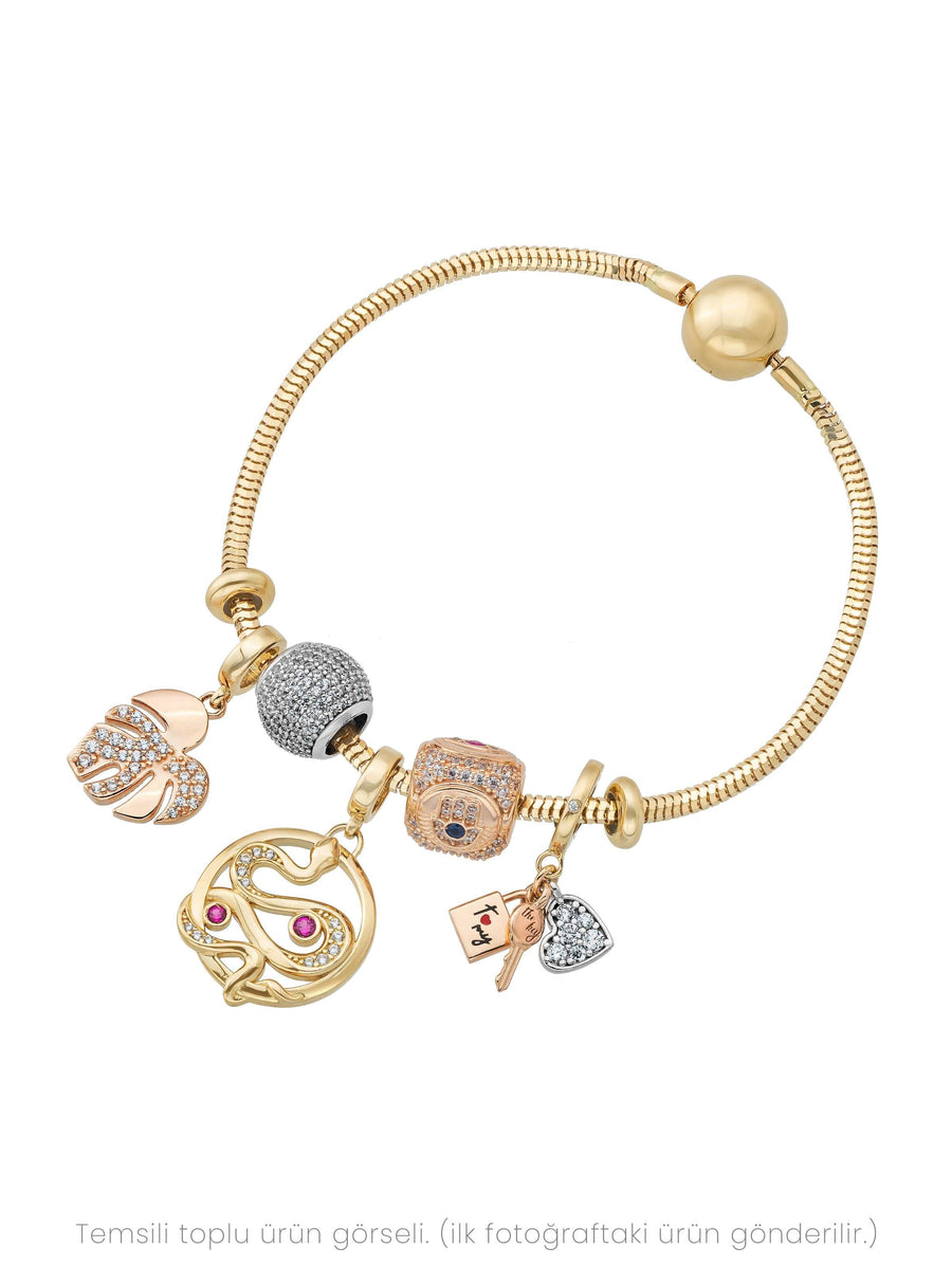 Snake Multicolor Stone Accents Charm in 14K Gold