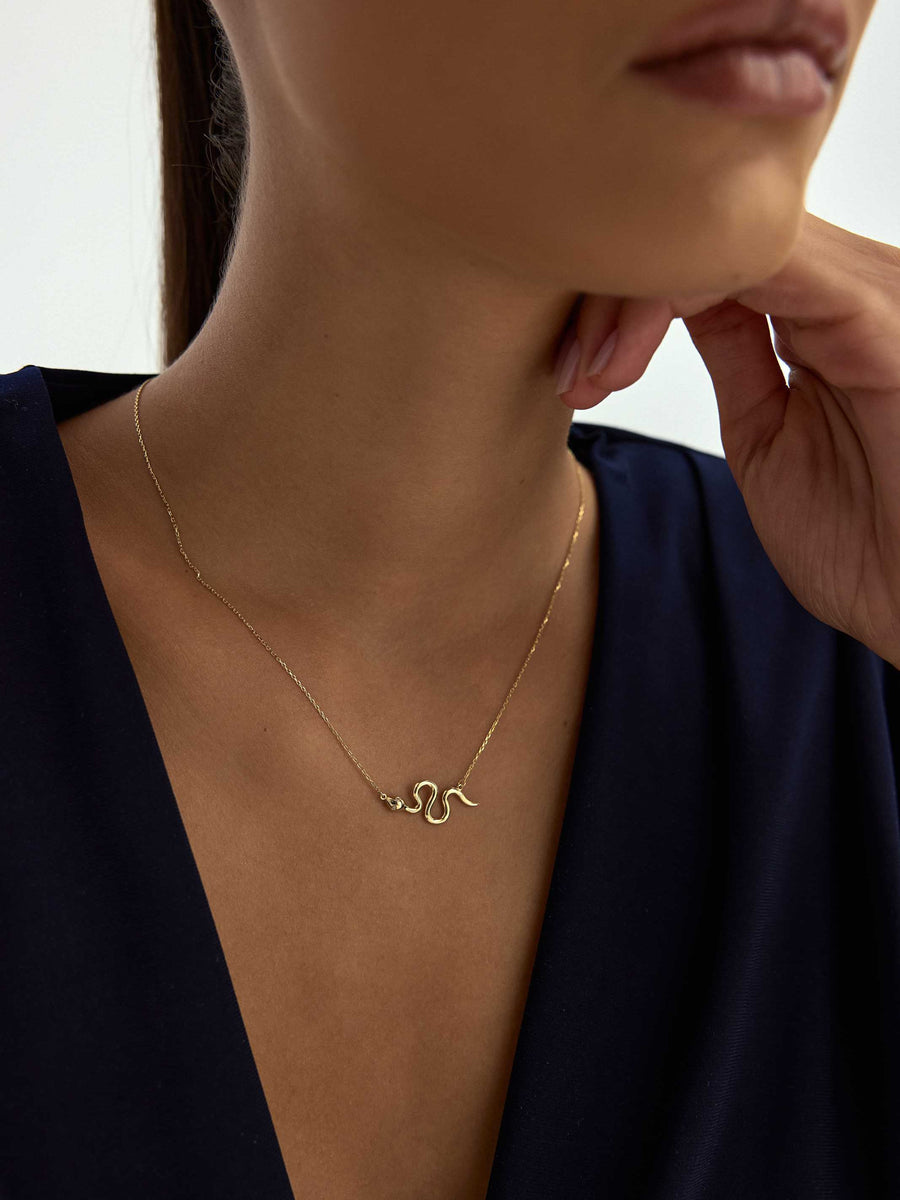 Snake Stone Necklace in 14K Gold