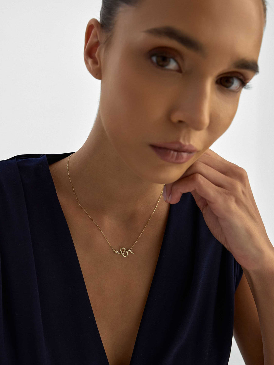Snake Stone Necklace in 14K Gold