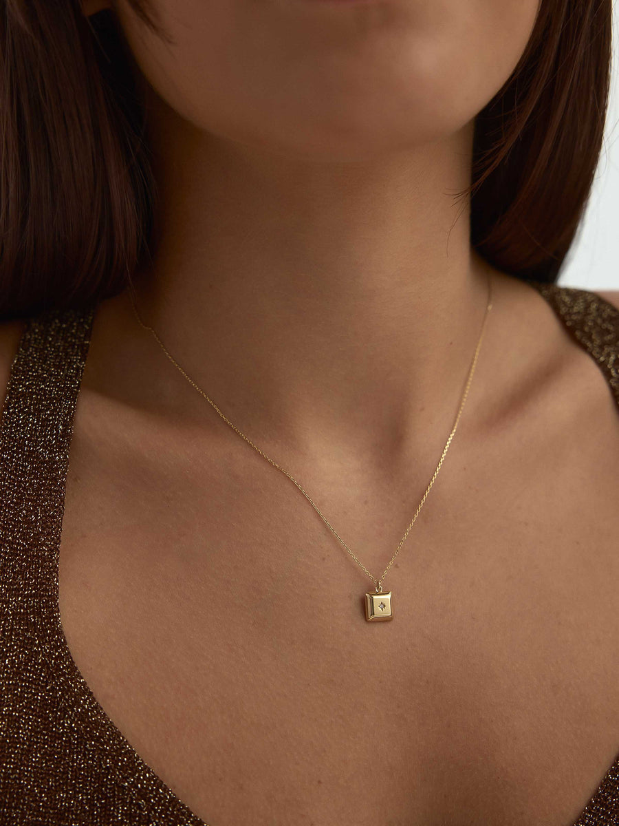 Star Square Form Necklace in 14K Gold